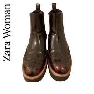 Zara Woman Brown Chelsea Platform Boots Size 37